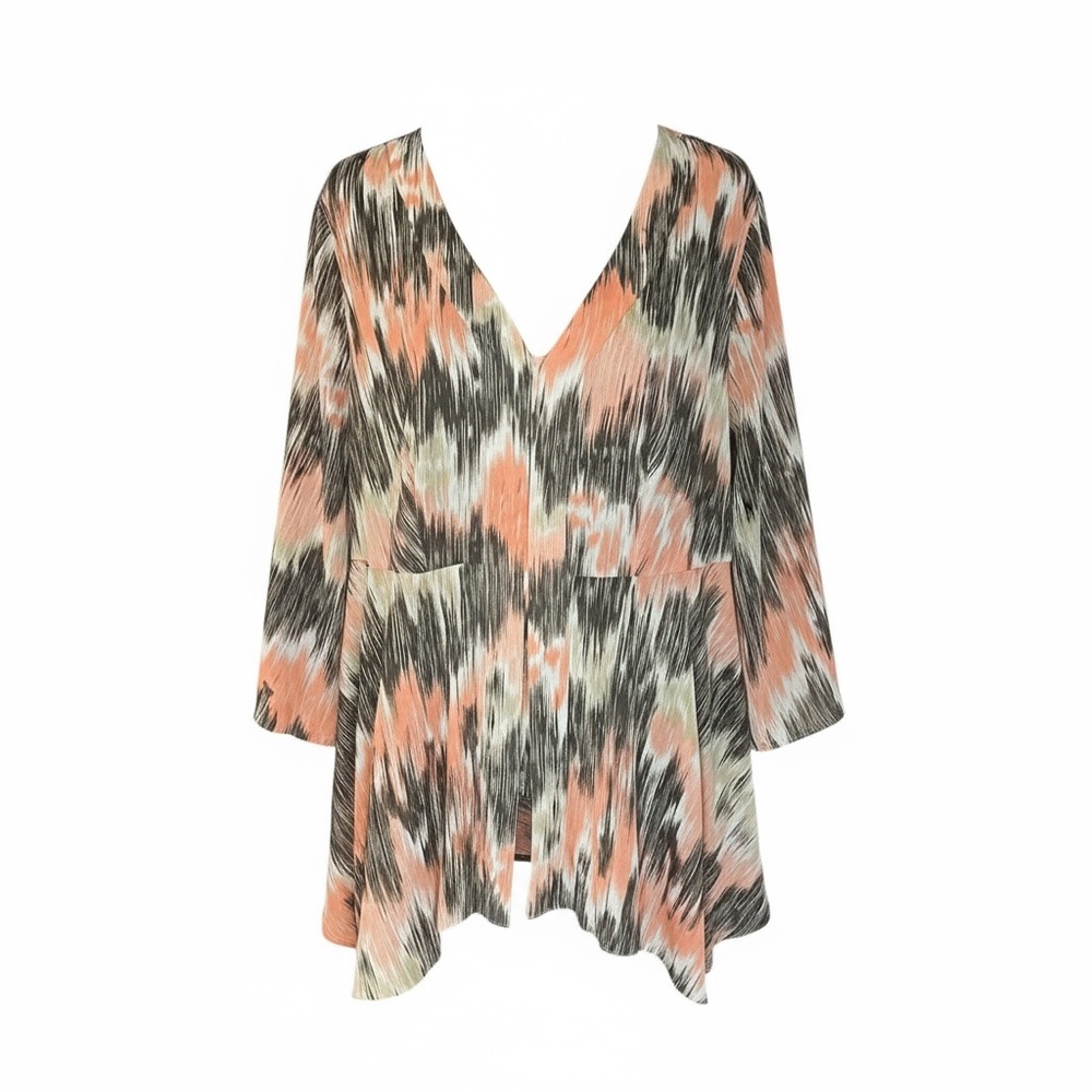 Allison Taylor Abstract Coral Beige Black Flowy Blouse Size 1X